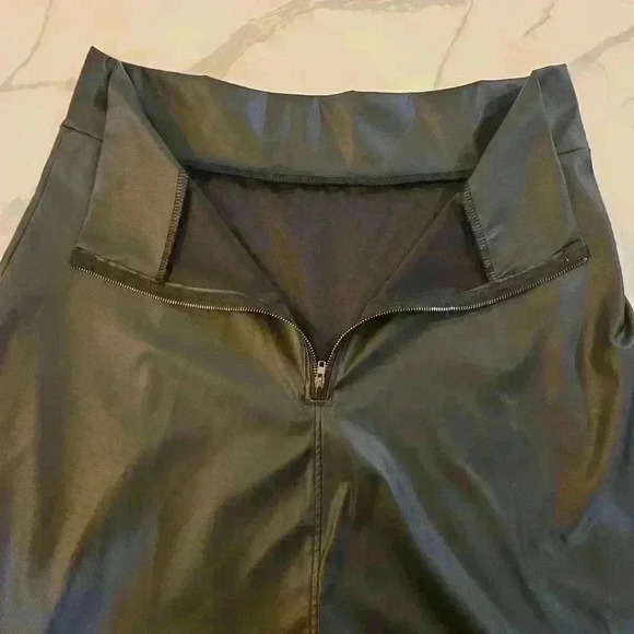 Womens Faux Leather Front Slit Maxi A Line Skirt Black Size XL - Picture 3 of 9